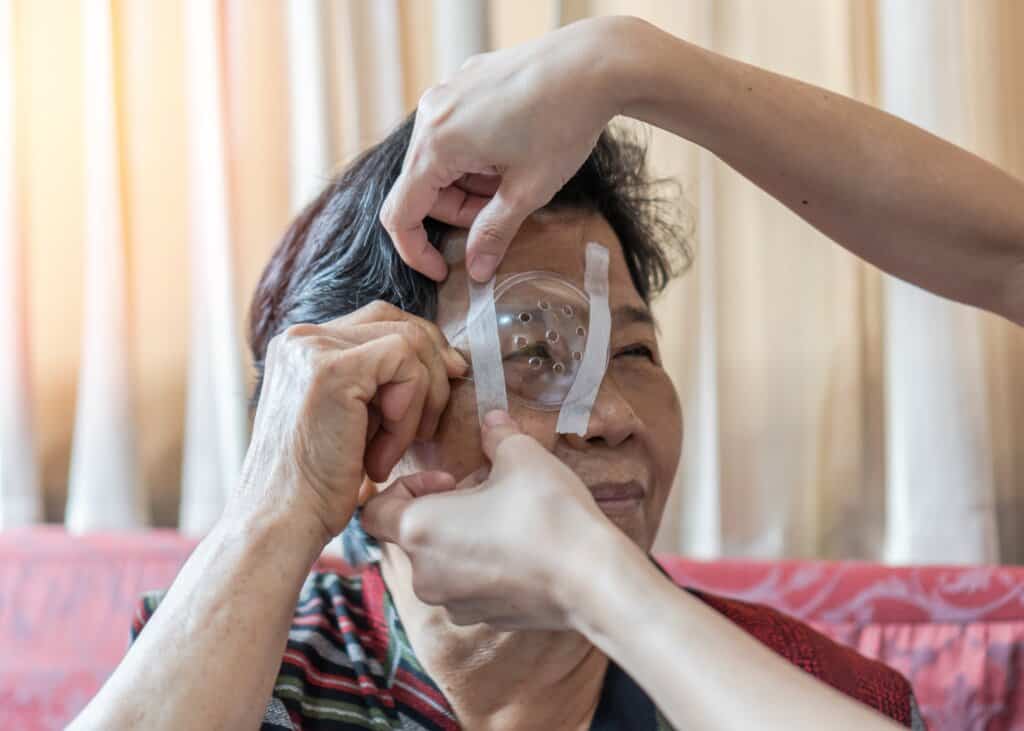 cataract elderly patient having eye care treatment